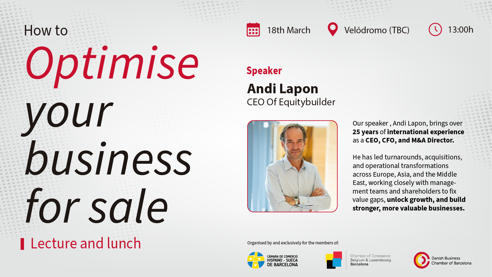 How to optimise your business for sale – Lecture and lunch